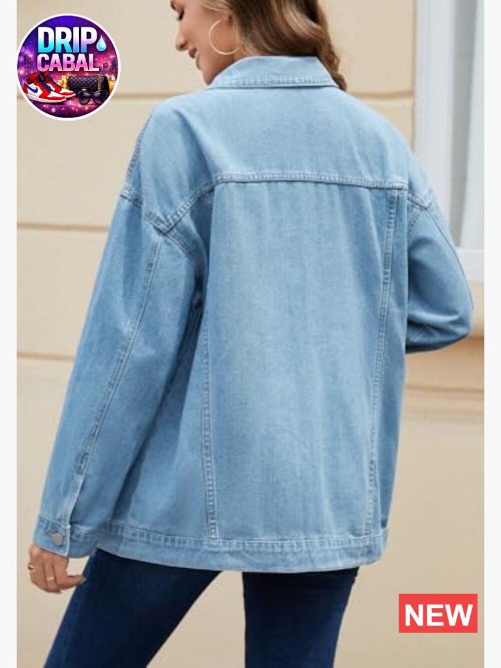 Oversized Boyfriend Denim Jacket Button Down Coat - Picture 3 of 5